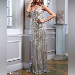 NWT Terani Couture Silver Sequin Gown